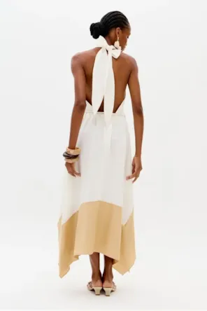 Vestido Super Midi Frente Única Com Linho LANÇA PERFUME 