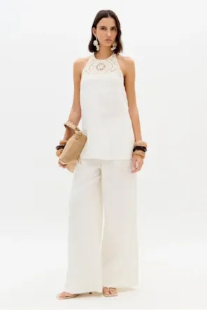 Calça Reta De Cintura Alta Com Linho LANÇA PERFUME 