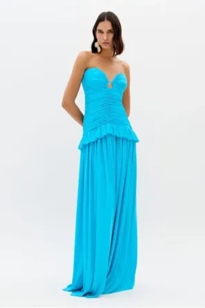 Vestido Longo Franzido Com Babado LANÇA PERFUME 