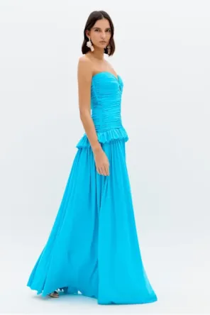 Vestido Longo Franzido Com Babado LANÇA PERFUME 