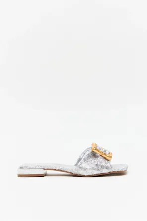   chinelos Rasteiros Palha Metalizada E Fivela LANÇA PERFUME 