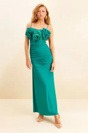 Vestido Super Midi De Alças Com Babados LANÇA PERFUME 