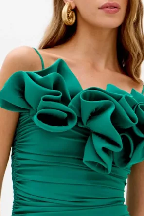 Vestido Super Midi De Alças Com Babados LANÇA PERFUME 