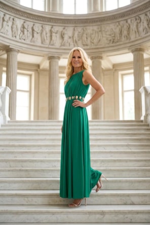 Vestido Verde Plissado Longo LANÇA PERFUME 