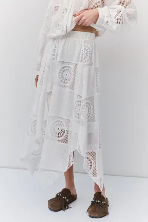 Saia Midi asymmetric broderie skirt BSB