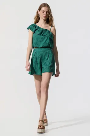 Calções  de cintura alta com bordado inglês BSB