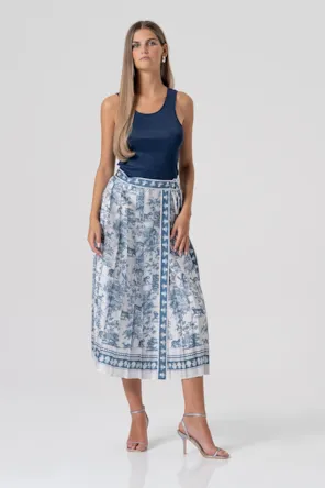 Saia midi envelope evasê com estampa conceitual FRACOMINA 