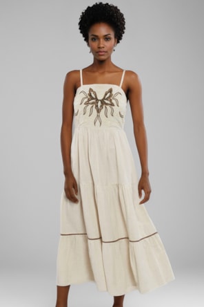 Vestido Midi com Bordado GOA GOA