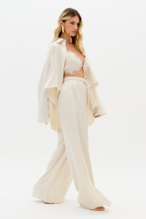 Calça Wide Leg Cintura Alta Com Cordão LANÇA PERFUME