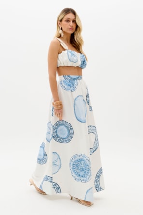 Saia Comprida BLUE BREEZE Branco e Azul - Lança Perfume