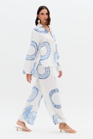 Calças Largas BLUE BREEZE Branco e Azul - Lança Perfume