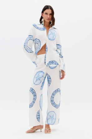 Calças Largas BLUE BREEZE Branco e Azul - Lança Perfume