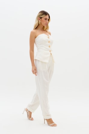 Calças em Linho Branco Lua - Lança Perfume