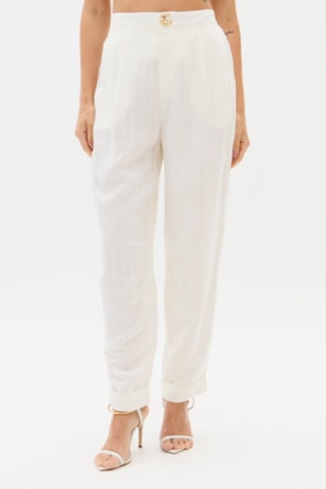 Calças em Linho Branco Lua - Lança Perfume