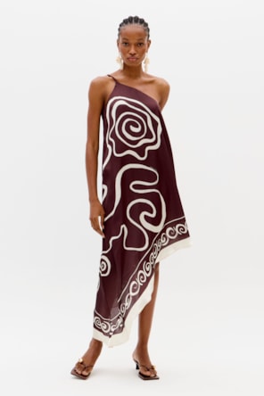 Vestido Comprido Assimétrico Castanho - Lança Perfume