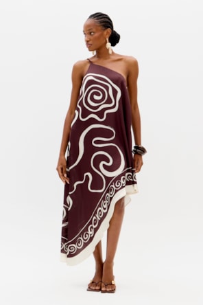 Vestido Comprido Assimétrico Castanho - Lança Perfume