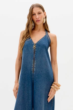 Macacão com Fecho em Ganga - Lança Perfume