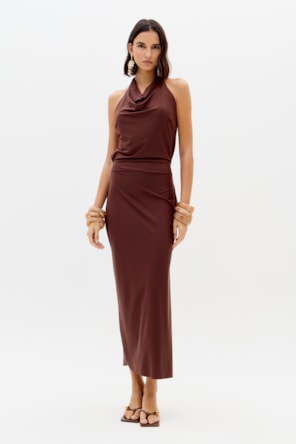 Vestido Comprido Malha Fria Castanho - Lança Perfume