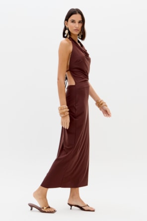 Vestido Comprido Malha Fria Castanho - Lança Perfume