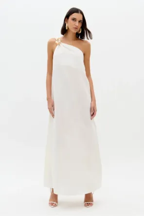 Vestido Super Midi Ombro Único Com Linho LANÇA PERFUME 