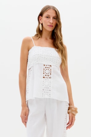 Top em Algodão e Renda Branco - Lança Perfume 