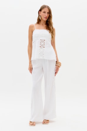 Calças em Algodão e Renda Branco - Lança Perfume