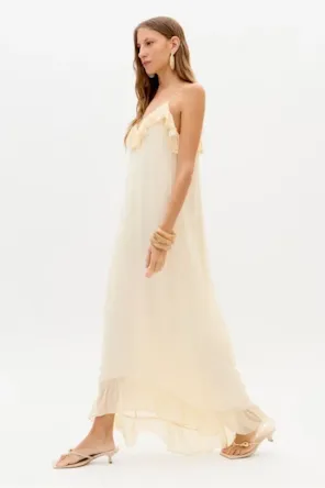 Vestido Super Midi De Alças Com Babados LANÇA PERFUME 