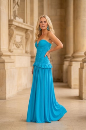 Vestido Longo Franzido Com Babado LANÇA PERFUME