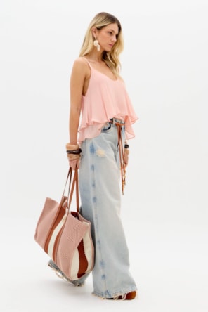 Calças em Ganga Wide Leg - Lança Perfume 