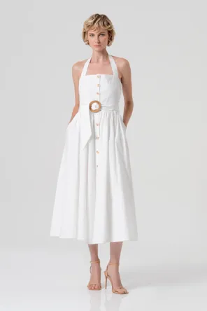 Vestido midi sem mangas estilo chemisier em popeline. FRACOMINA 