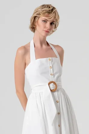 Vestido midi sem mangas estilo chemisier em popeline. FRACOMINA 