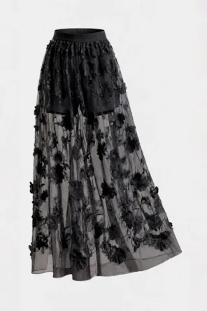 Saia Longa em Organza Bordado Floral SAHOCO