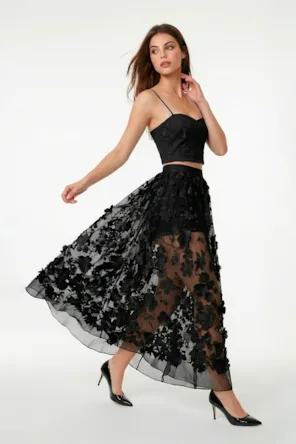 Saia Longa em Organza Bordado Floral SAHOCO