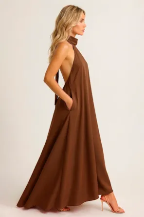 Vestido Halter Acetinado Liso SAHOCO 
