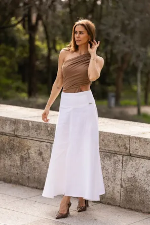 Saia Midi em Linho Branca SAHOCO