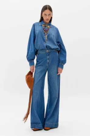 Calças  Jeans Pantalona Com Bolsos LANÇA PERFUME 