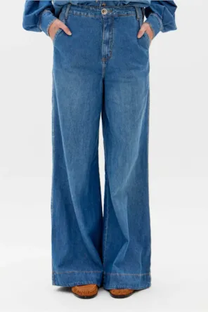 Calças  Jeans Pantalona Com Bolsos LANÇA PERFUME 