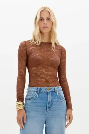 Blusa Manga Longa De Renda LANÇA PERFUME 