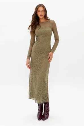 Vestido Super Midi Renda Com Manga Longa LANÇA PERFUME 