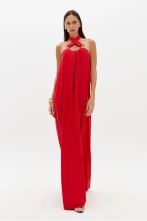 Vestido Longo Frente Única Com Metais LANÇA PERFUME 