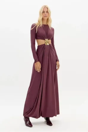 Vestido Longo Com Recorte E Aviamento LANÇA PERFUME 