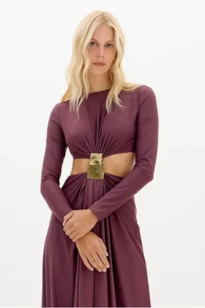 Vestido Longo Com Recorte E Aviamento LANÇA PERFUME 