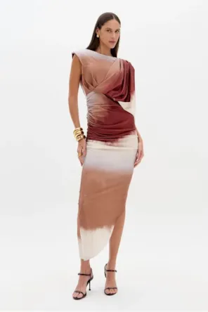 Vestido Estampado Super Midi Com Franzidos LANÇA PERFUME 
