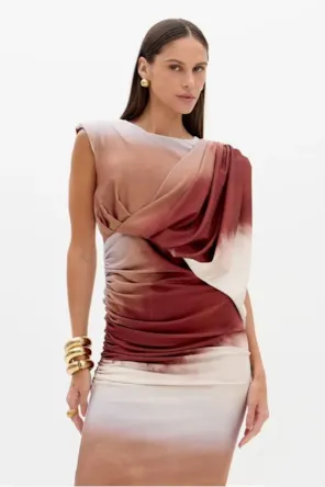Vestido Estampado Super Midi Com Franzidos LANÇA PERFUME 