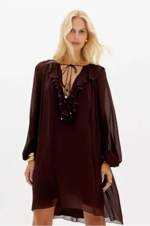 Vestido Curto Chiffon Mangas Longas LNAÇA PERFUME 