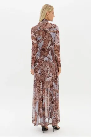 Vestido Manga Longa Tule Estampado LANÇA PERFUME