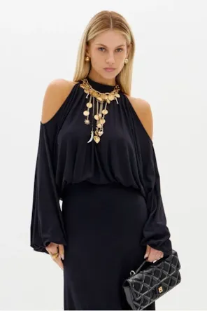 Blusa Manga Longa Com Costas Abertas LANÇA PERFUME 