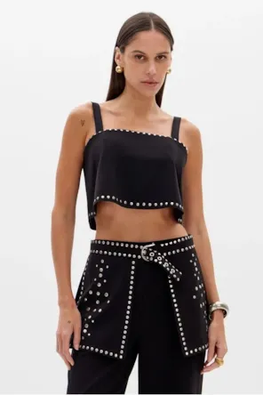 Top Cropped Com Aplicações LANÇA PERFUME