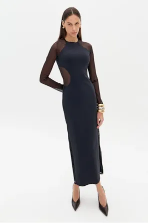   Vestido Super Midi Manga Longa Com Tule LANÇA PERFUME 