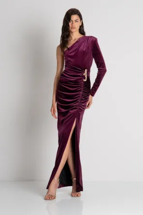 Vestido longo de veludo com um ombro só FRACOMINA 
